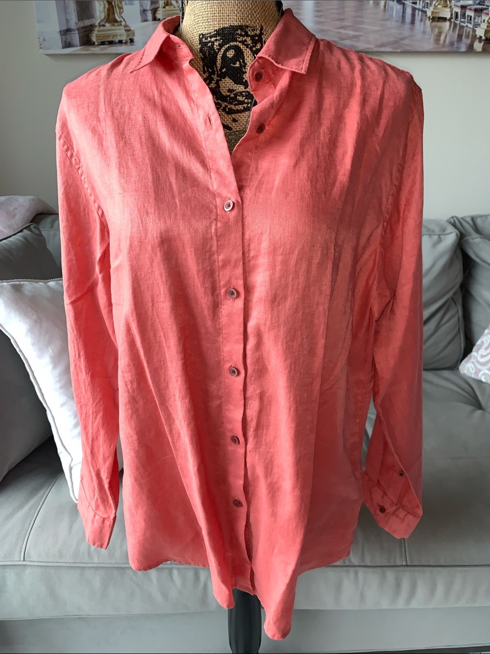 NWOT Uniqlo Coral Button-Down Linen Shirt